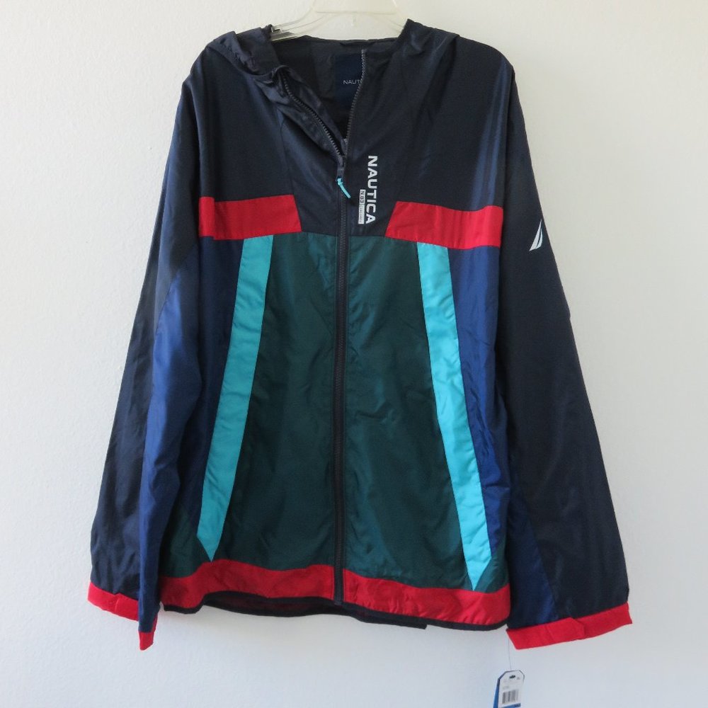 (#J) Nautica Colorblock Hooded Windbreaker Jacket Size XL